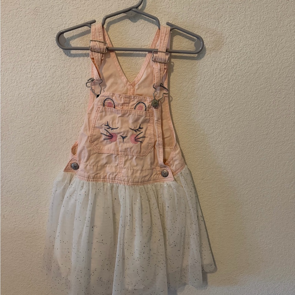 OshKosh B'gosh Pink and White Cat Face Tulle Overall Dress